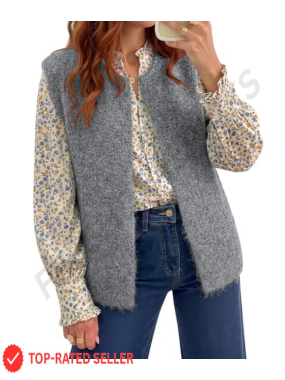 Open Front Sweater Vest Sleeveless Knit Cardigan Boucle